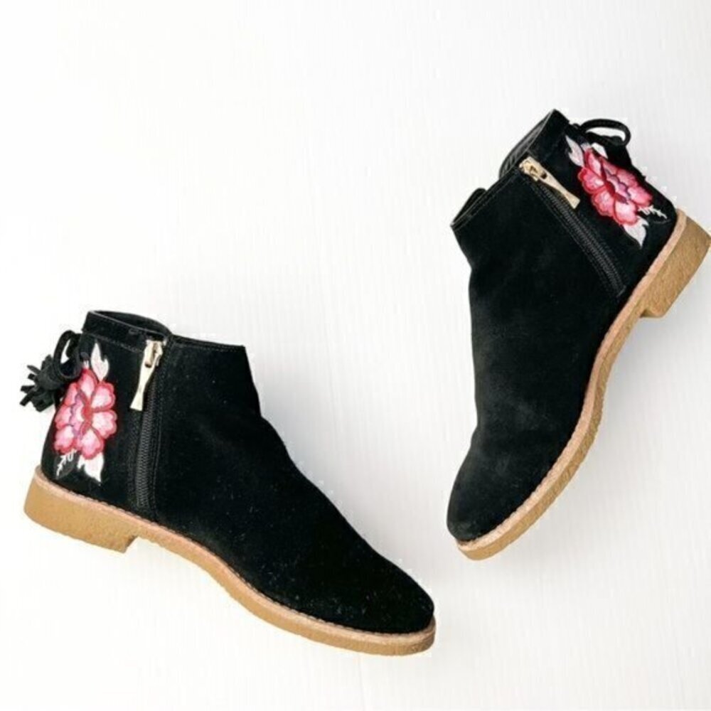 Kate Spade New York Bellville Floral Embroidered Suede Black Booties Size 6